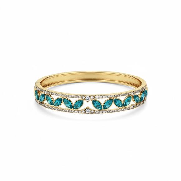 Anne Klein Jewelry - Anne Klein Gold Tone Teal Crystal Bangle Bracelet NIB